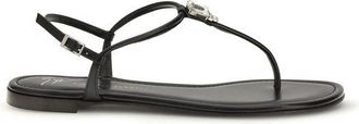 Giuseppe Zanotti Black Calf Leather Bos Taurus Flat Womens Sandals