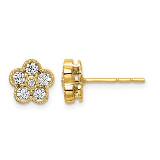 Diamond2Deal 14k Gold 1/2 ct Lab Grown Diamond Floral Stud Earrings VS Clarity, D-E Color