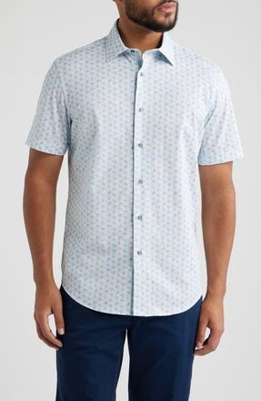 Bugatchi Miles OoohCotton Floral Short Sleeve Button-Up Shirt in Vista Blue at Nordstrom, Size Xxx-Large