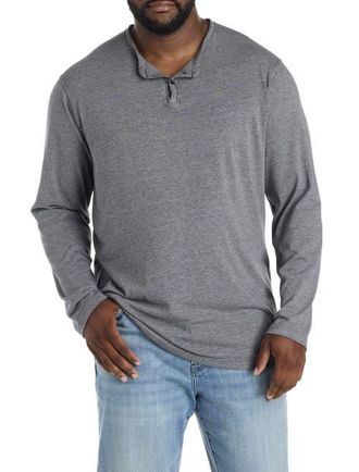 Lucky Brand Big & Tall Venice Burnout Notched Henley Long-Sleeve Shirt in Jet at Nordstrom, Size 2X Big