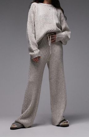 Topshop Loungewear Sweater & Wide Leg Pants Set in Beige at Nordstrom, Size X-Large
