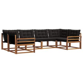 vidaXL Conjunto De Sof&aacute;s De Exterior Con Coj&iacute;n 6 Pcs Natural Y Negro Vidaxl