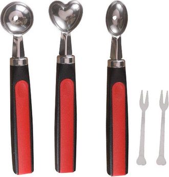OEM 3 Cucharas De Acero Inoxidable Para Mel&oacute;n - Cortador De Mel&oacute;n - Utensilio Para Fruta - Cortador De Fruta Casero - 17 Cm - Rojo