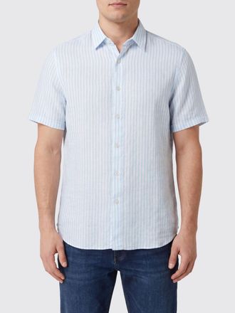 120% Lino Camicia a righe a maniche corte in lino con vestibilit&agrave; slim