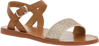 Pom dApi Girls Brown Leather Sandals With Glitter Detail