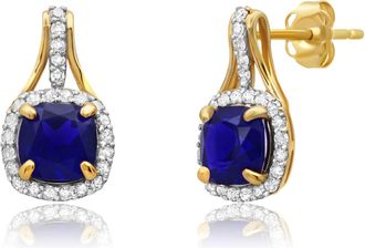 MAX + STONE 10k Yellow or White Gold Cushion Cut Gemstone Drop Earrings with Diamond Accent