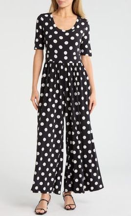 West K Elbow Sleeve Wide Leg Jumpsuit in Black/White Polka Dot at Nordstrom Rack, Size X-Small