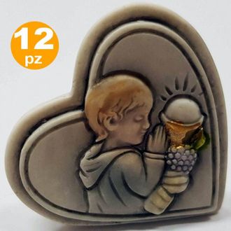 Trade Shop Trade Shop - Bomboniere A Cuore Per Prima Comunione Bambino Bianco In Ceramica Soprammobile