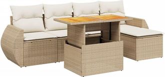 vidaXL Vidaxl - Juego De Sof&aacute;s Jard&iacute;n Con Cojines 6 Pzas Rat&aacute;n Sint&eacute;tico Beige