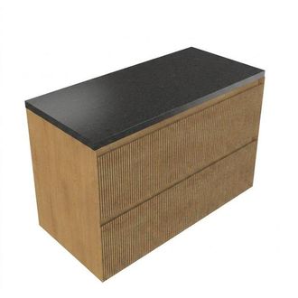 Saniclass Holz Atelier Badkamermeubelset - 100x45x63cm - Noche basalten wastafelblad gepolijst (zwart) - zonder kraangat - 2 lades - mat eiken natural (hout)