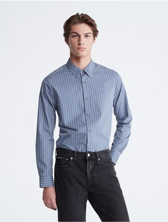 Calvin Klein Mens Thin Stripe Classic Button-Down Shirt - Blue - XS