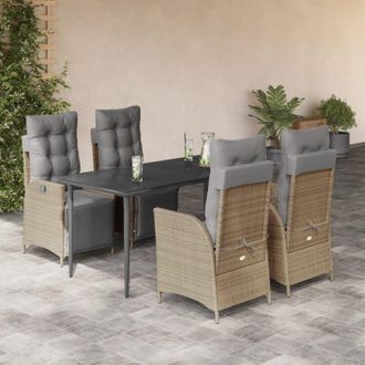 vidaXL Set Comedor De Jard&iacute;n 5 Pzas Con Cojines Rat&aacute;n Sint&eacute;tico Beige Vidaxl