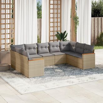 vidaXL Juego De Sof&aacute;s Jard&iacute;n Con Cojines Beige Mezcla 9 Pzas Rat&aacute;n Pe Vidaxl