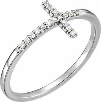 Pompeii3 White Gold Sideways Cross Diamond Ring