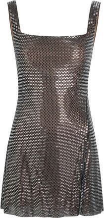 Self Portrait Rhinestone-embellished Mesh Mini Dress - Grey - 10 (UK10 / S)
