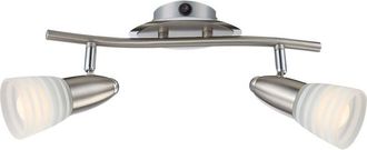 Globo Lighting Foco de techo doble con pantalla de cristal opalino cromado, 2 bombillas E14 de 3000 K