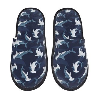 Generic Women Men House Slippers Cute Shark Print House Slippers For Women Comfy Lining MenS Warm Slip On Slipper, For Hotel, Travel, Home, M