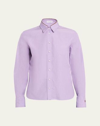 Brunello Cucinelli Monili-Collar Chambray Button-Down Shirt