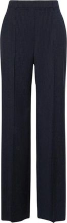 Max Mara Klassieke broek met persvouw - Dames - Wijde Broeken - Blauw - 2XL - Wol - Broeken