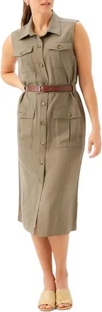 Karen Kane Belted Sleeveless Shirtdress in Olive at Nordstrom, Size X-Large