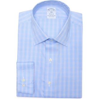 Brooks Brothers Regular Fit Check Button-Down Shirt in Blueglen at Nordstrom Rack, Size 17.5 - 36