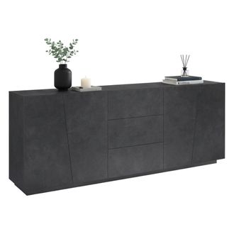 Dmora Aparador Dmicill, Aparador De Cocina Con 4 Puertas Y 3 Cajones, Buffet De Sal&oacute;n, 100% Made In Italy, Cm 220x43h86, Pizarra - Dmora