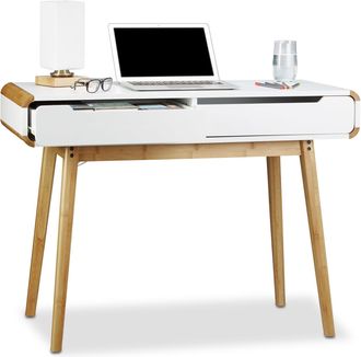 Relaxdays Relaxdays Mesa Escritorio Con Cajones, Estilo N&oacute;rdico, Peque&ntilde;o, Coqueta, Tocador, H X L X P: 73 X 100 X 45 Cm, Blanco