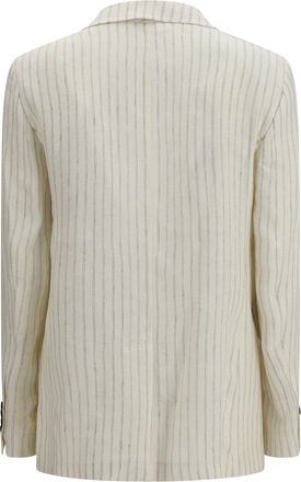 Max Mara Womens Single-Breasted Pinstriped Linen Blazer Naturale Blazers & Vests