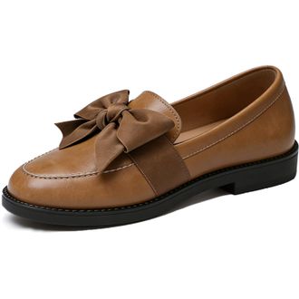 Generic Bow Loafers for Women Patent Penny Chunky Loafer Wide Width Elegant Casual Comfortable Dress Shoes for Work (Khaki,6.5)