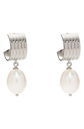LADY GREY Ridge Freshwater Pearl Hoop Earrings in Silver at Nordstrom