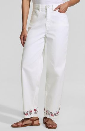 Lands End Recover High Rise Barrel Leg Ankle Jeans in Cherry Border/white at Nordstrom, Size 14