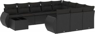 vidaXL Set De Sof&aacute;s De Jard&iacute;n 11 Pzas Y Cojines Rat&aacute;n Sint&eacute;tico Negro Vidaxl