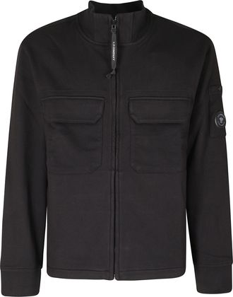 C.P. Company Black Diagonal Raised Fleece Cotton Hoodie