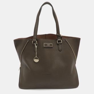 DKNY Dkny Dark Khaki Saffiano Leather Tote