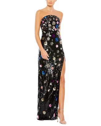 Mac Duggal Floral Sequined Strapless Column Gown