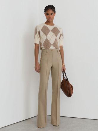 Reiss Neutral Flared Twill Seam-detail Trousers, 16L