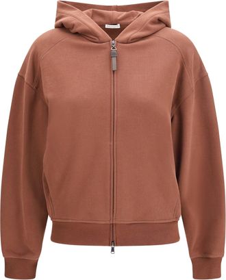 Brunello Cucinelli Womens Hooded Cotton Sweatshirt Brandy Brown Sweatshirts Sweater