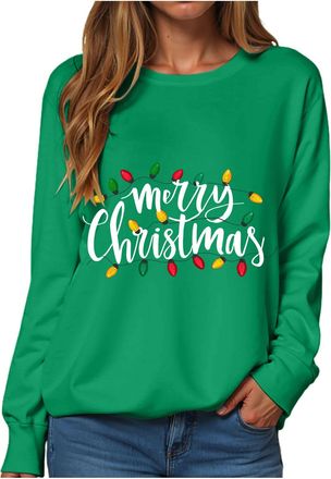 Generic Womens Casual Long Sleeve Christmas Graphic Tee Shirts Crew Neck Sweatshirts Pullover Tops For Women Zip Long Sleeve Pullover (Green 3, S)