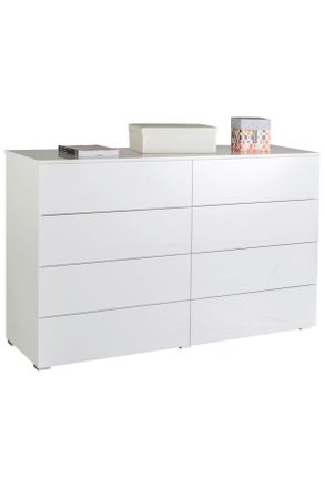 CARRYHOME Sideboard, Weiß Hochglanz, Holzwerkstoff, 8 Schubladen, 140x85x44 cm, FSC MIX, Beimöbel erhältlich, stehend, Kleinmöbel, Kommoden, Sideboards