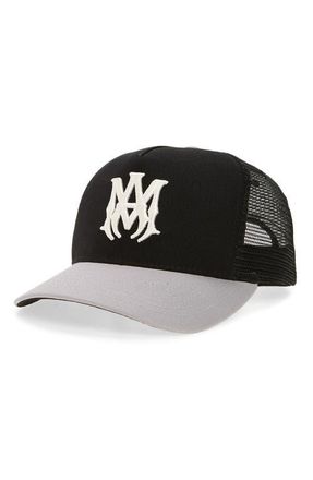 Amiri MA Outline Embroidered Canvas Trucker Hat in Black at Nordstrom