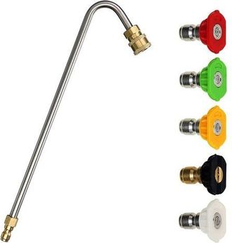 OEM Limpiador De Canalones De Alta Presi&oacute;n, Lanza De Extensi&oacute;n Angular Para Limpieza De Canalones, 5 Boquillas, Conexi&oacute;n R&aacute;pida De 1/4, 33 Cm