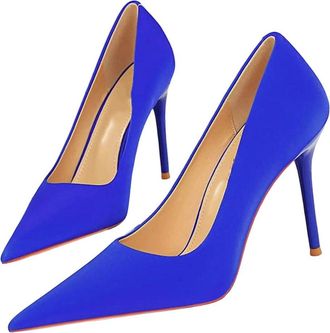 Generic Women Satin Silk High Heel Pumps Elegant Stiletto Wedding Bridal Dress Prom Shoes Blue