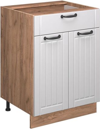 Vicco Mueble Bajo De Cocina Fame-line, Blanco Casa De Campo, 60 Cm Con Caj&oacute;n, Et M&aacute;rmol, Vicco