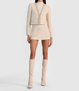 Alice & Olivia Kidman Embellished Tweed Jacket In Natural