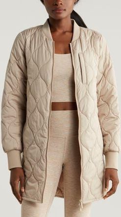 Zella Recycled Polyester Quilted Long Jacket in Tan Thread at Nordstrom Rack, Size Small