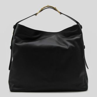 Gucci Black Leather Maxi Horsebit Shoulder Bag