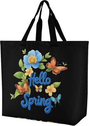 Generic Spring Butterfly Flowers Reusable Shopping Bags Large Capacity Grocery Bag Heavy Duty Tote for Women 40x40x16cm