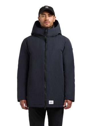 Khujo Mens Warm Long Winter Jacket Plain Jacket with 2-Way Zip, Adjustable Hood and Inner Backpack Straps Nedd S-XXL, Port Blue, S