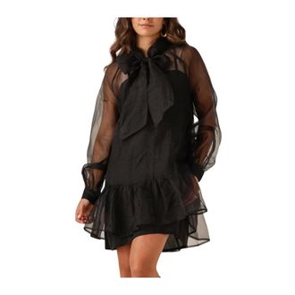 Notre-V Kleedjes, Dames, Zwart, XS, Wol, Elegante Zwarte Mini Jurk voor Herfst