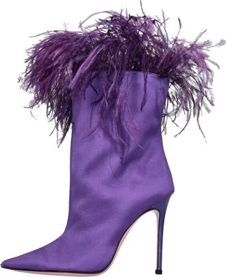 Gedebe Korlan Satin Enkellaarsjes - Dames - Laarzen met Hak - Paars - 37 EU - Satijn - Schoenen